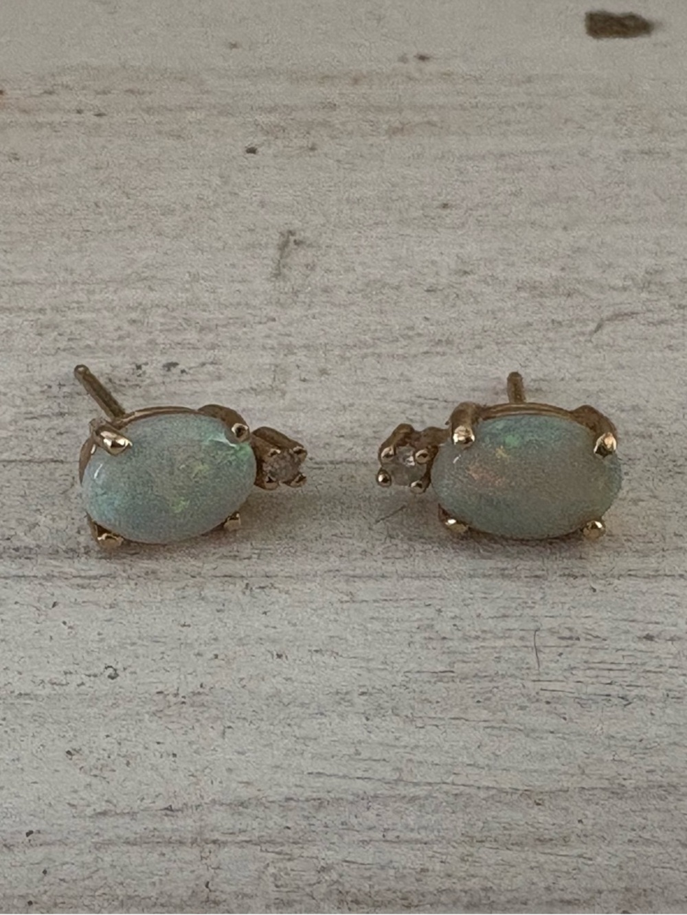 Vintage Opal & Diamond Stud Earrings